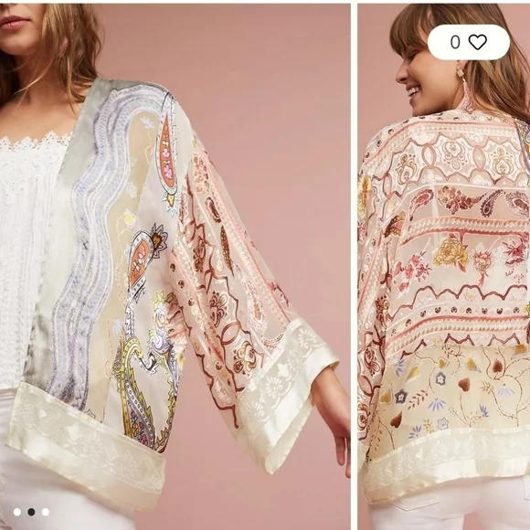 Anthropologie Floreat Boho Paisley Patchwork Kimono One Size Velvet Silk Blend - Picture 2 of 10